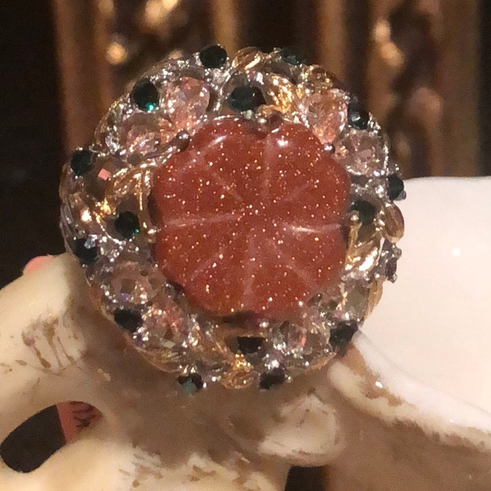 Sunstone Multi Gem Flower Statement Ring Nwots - image 4
